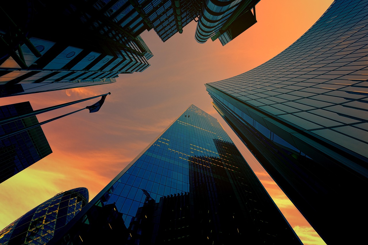 City of London skyscrapers at dusk